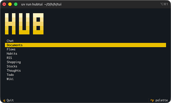 The TUI, with the modules as a menu